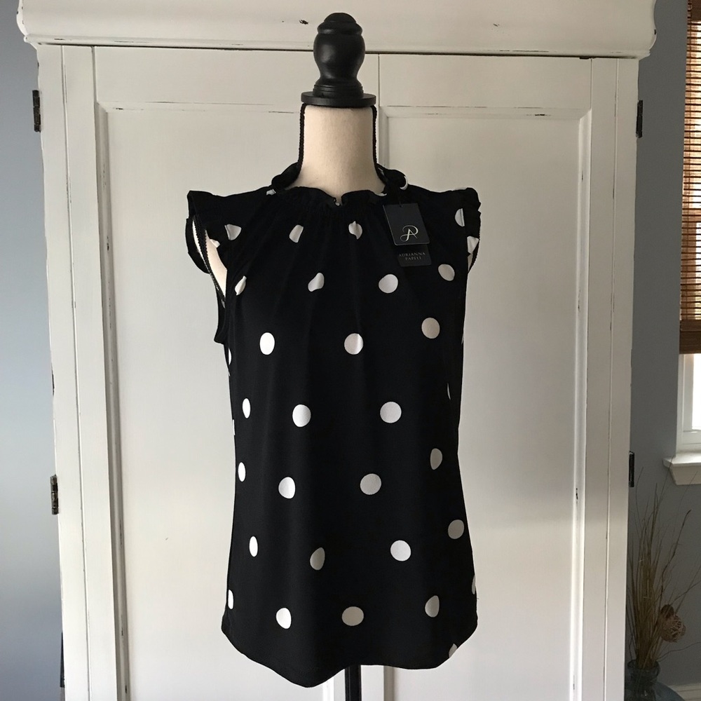 NWT Adrianna Papell Black / White Polka Dots Top